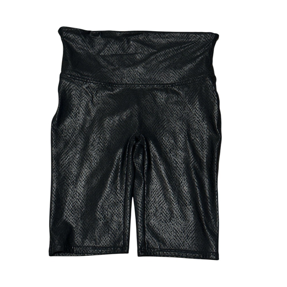 Spanx Faux Leather Women's Bike Shorts Metallic Black Snake Print Size M Nyl/Ela